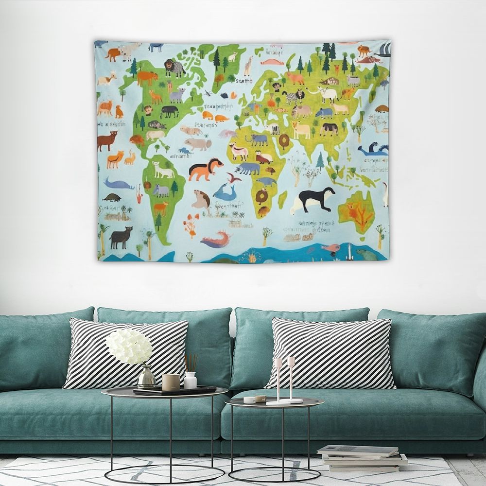 ONETECH Animal World Map Tapestry Poster for Kids Educational learning ...