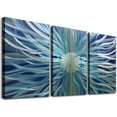 thumbnail image 1 of ONETECH Aqua Teal and Silver Sculpture Decor Large 3d Modern Contemporary Metal Wall Art Oversized Abstract Painting Artwork on Aluminum for Living 12''x16''X3 Panels, 1 of 4