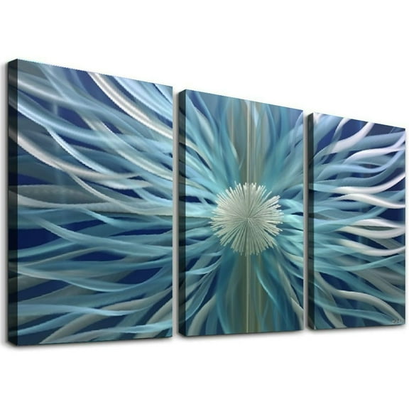 ONETECH Aqua Teal and Silver Sculpture Decor Large 3d Modern Contemporary Metal Wall Art Oversized Abstract Painting Artwork on Aluminum for Living 12''x16''X3 Panels