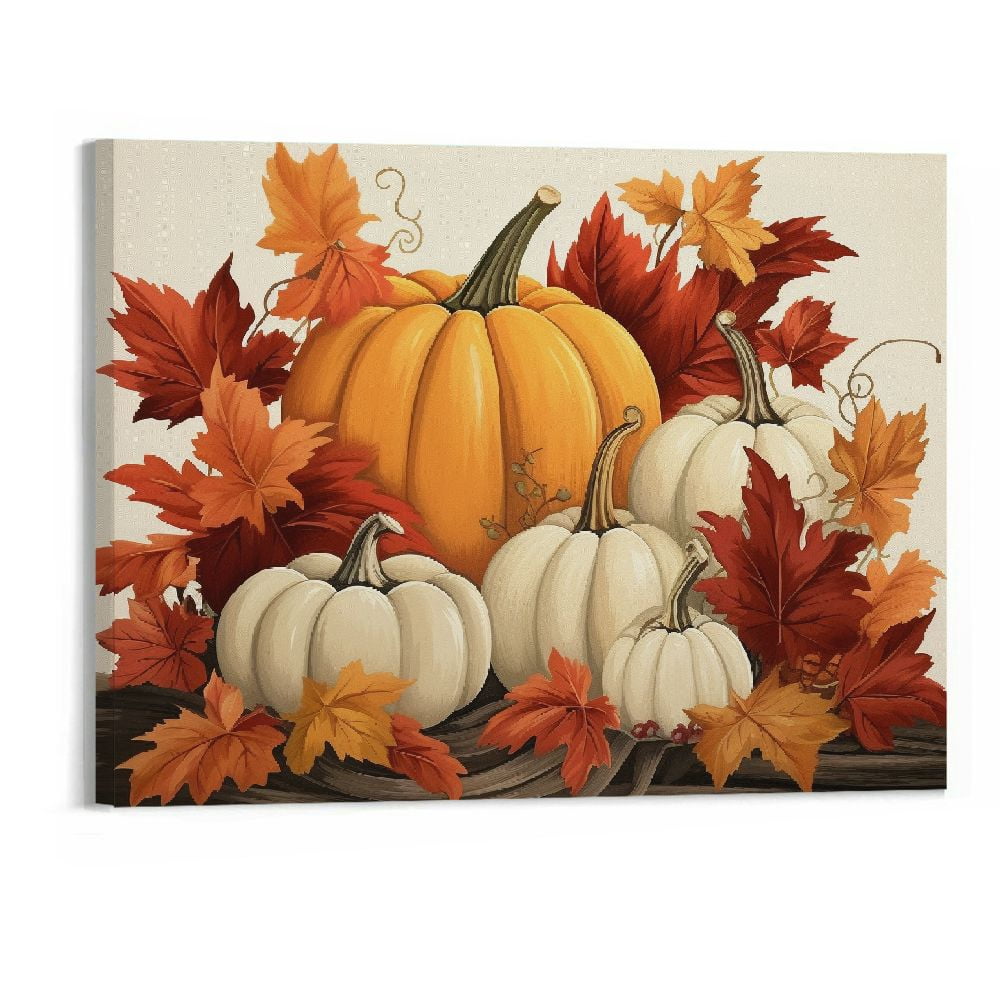 ONETECH Autumn Canvas Wall Art Pumpkin Fall Leaf Pictures Thanksgiving ...