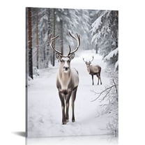 ONETECH BACKYMRART Reindeer Prints Animal Poster Winter Canvas Wall Art Piece Nordic Christmas Snow Covered Trees Home Decor Artwork Print Room 16x20in