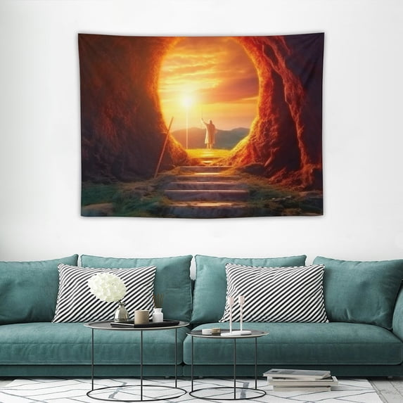 ONETECH BERRY Empty Tomb Tapestry Crucifixion Resurrection of Jesus Christ Holy Sunrise Religious Wall Hangings Cross Cave Easter Stone Wall Decor Large Tapestry for Bedroom Living Room Dorm