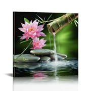 ONETECH Bamboo Zen Canvas Wall Art Spa Artwork for Walls Contemporary Home Decorations for Living Room Office Bedroom Bathroom Modern Decor(12"x 12" Framed) 12\x12\