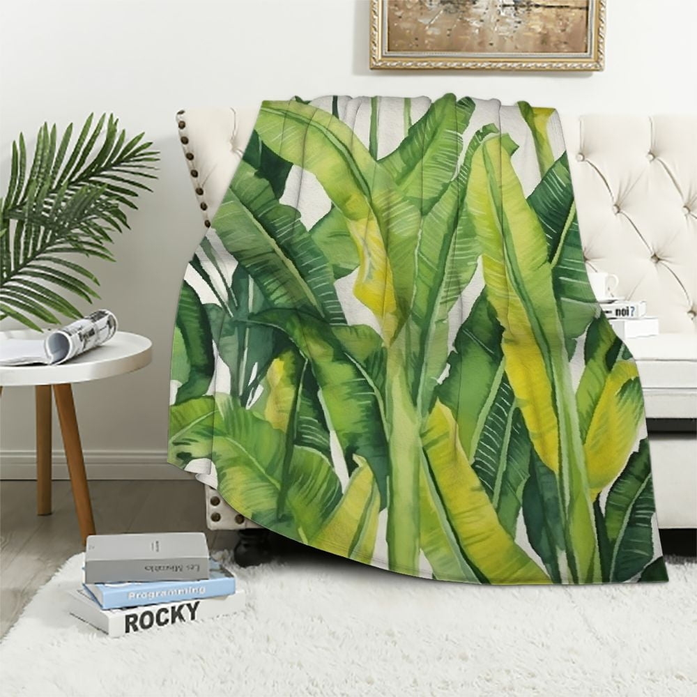 Banana Palm Leaves Throw Blanket Summertime Tropical Leaves