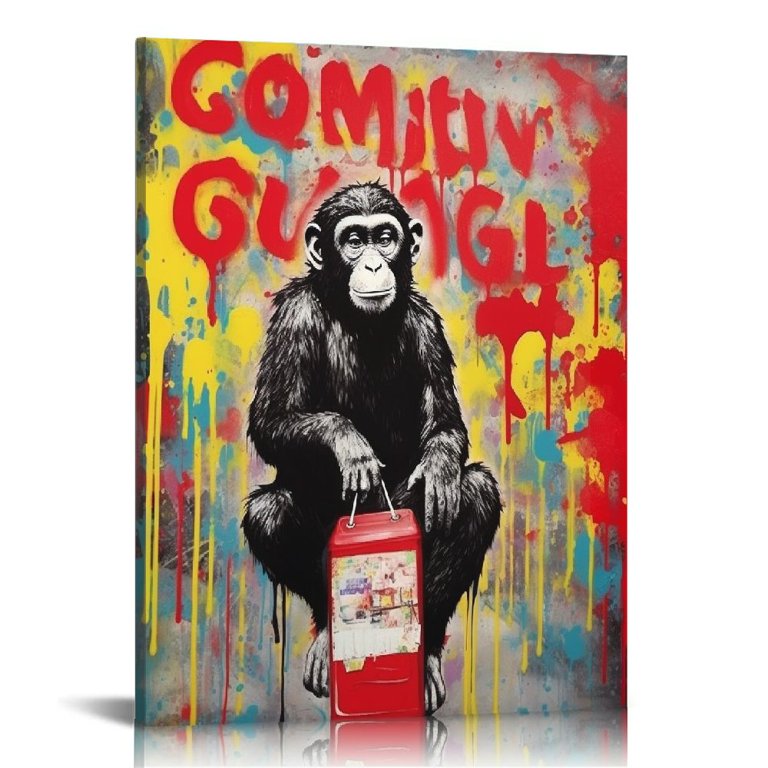 banksy 最初期作品「gorilla」プリントキャンバス ONETECH Banksy Canvas Wall Art Monkey - Follow Your Dreams