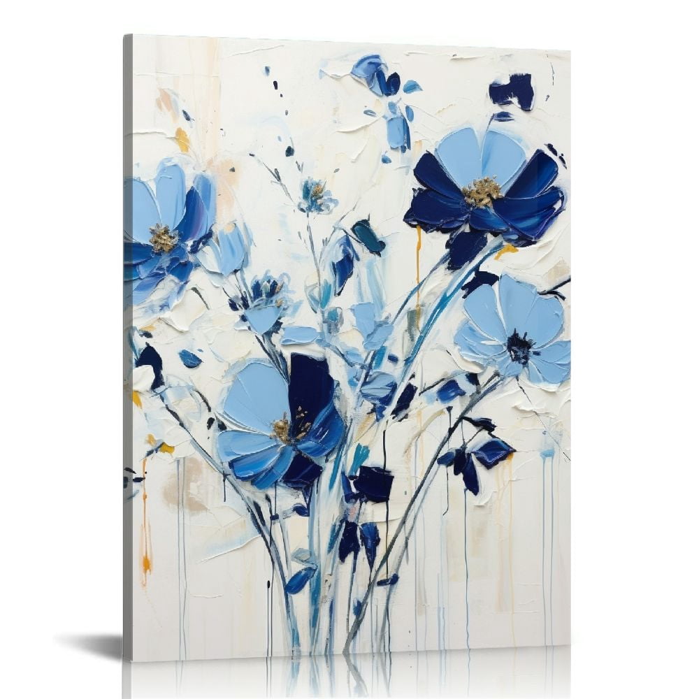 ONETECH Bathroom Wall Art Abstract Flowers - White Floral Painting ...