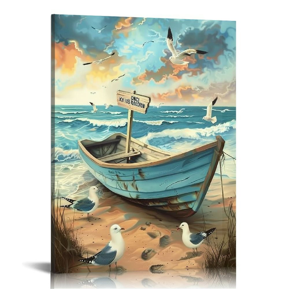 Sea Whisper Coastal Beach Canvas Wall Art - 3 Panel Ocean Seascape Painting 16x26", Bathroom & Room Decor