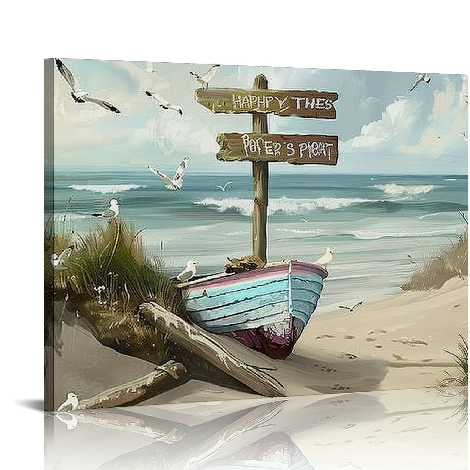 FUMJ Bathroom Wall Art Coastal D??cor Nautical Boat on Beach Canvas ...
