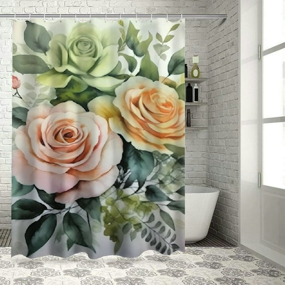 FUMJ Bathroom Watercolor Peony Flower Pink Rose Floral Farmhouse Shower Curtain Multiple Sizes White