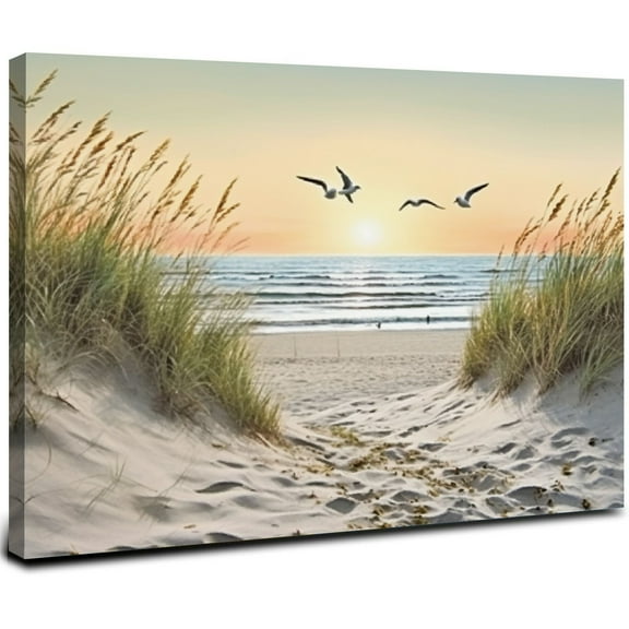 ONETECH  Beach Wall Art Canvas Bathroom: Coastal Sunset Ocean Print Artwork Modern Sea Scene Seascape Picture Seaside Landscape Seashore Painting for Living Room Bedroom Office Decor 16x12inch