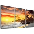 thumbnail image 1 of ONETECH Beach Wall Art Canvas Prints Art Black and White Sunset Seascape Pictures Bedroom Decor Boat Tree Ocean Landscape Painting for Living Room Decoration Natural Scenery Artwork12''x16''X3 Panel, 1 of 4