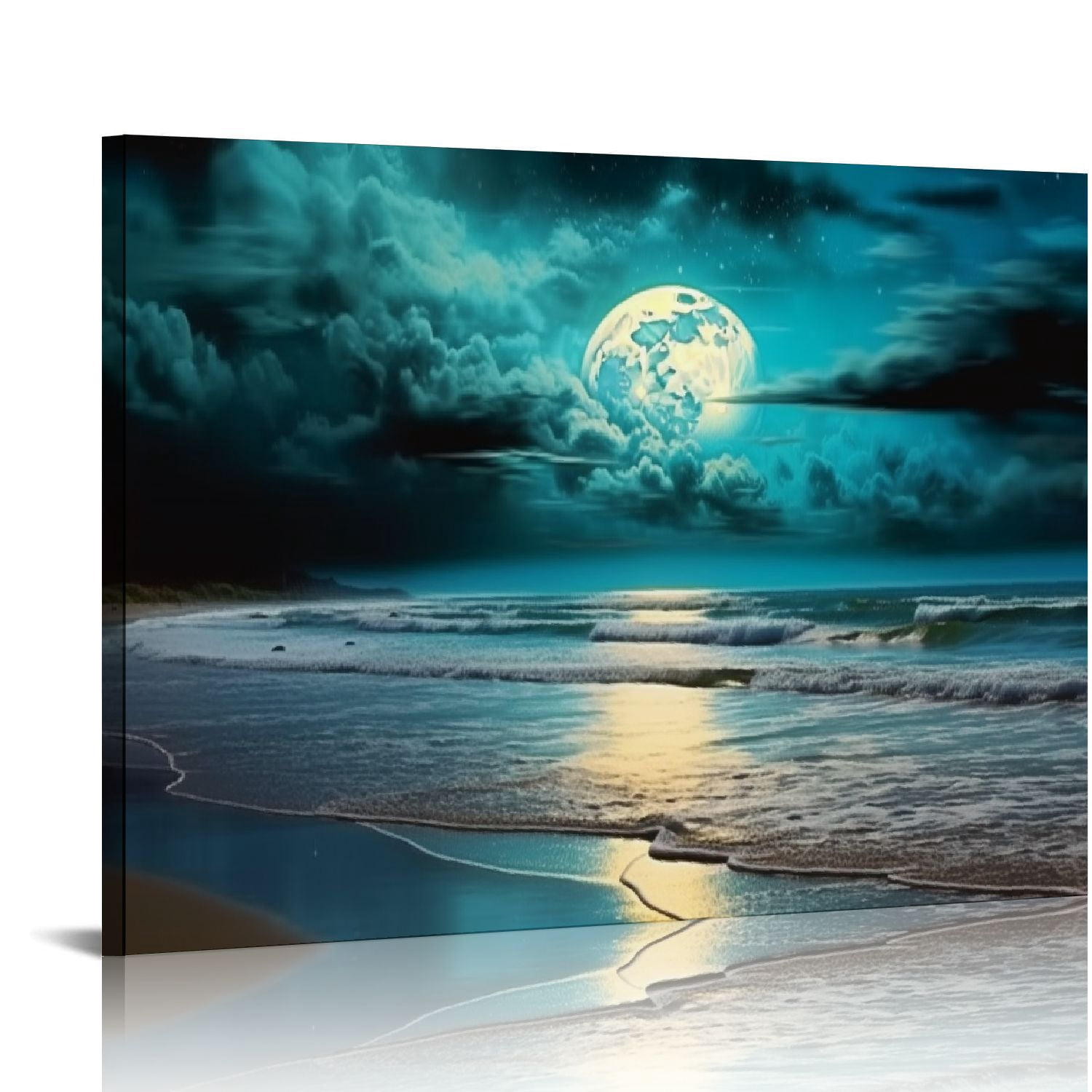 ONETECH Beach Wall Art Canvas Prints Moon Ocean Landscape Picture Home ...