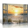 thumbnail image 1 of ONETECH Beach Window Canvas Wall art: tropical Sunrise Seascape Picture Coastal Ocean Painting Open Window Artwork Print for Bathroom Decor(16x12), 1 of 4