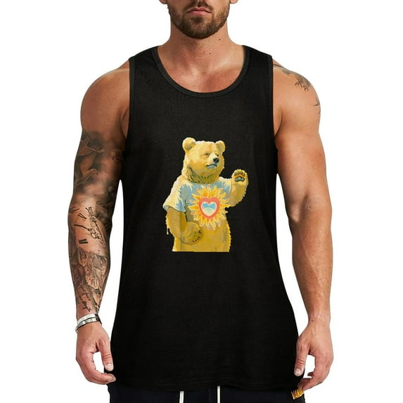 FUMJ Bear Sun Heart Fashion Men's Tank Tops Sleeveless Vacation Tank Top 100% Cotton Lightweight 2XL