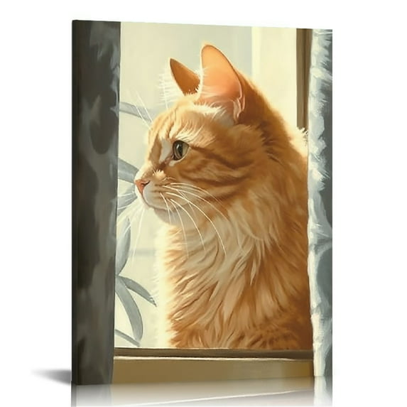 ONETECH Bedroom Décor Cat Wall Art Daisy Canvas Prints Art Flower Pictures Painting Modern Artwork for Living Room Décor Kitchen Farmhouse Bathroom Wall Decoration Framed