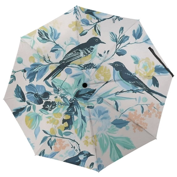 ONETECH Birds Flowers Screen Three-Fold Automatic Umbrella Fit Handbag Backpack Compact Portable Umbrellas PG Fabric for Rain and Sun Automatic