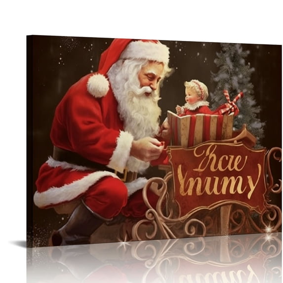 ONETECH Birth of Jesus Canvas Prints, Red cardinal, Santa Claus Wall Art Painting, Never forget who Christmas is really about, Landscape Large Canvas Picture Modern Gallery Artwork Home Decoration