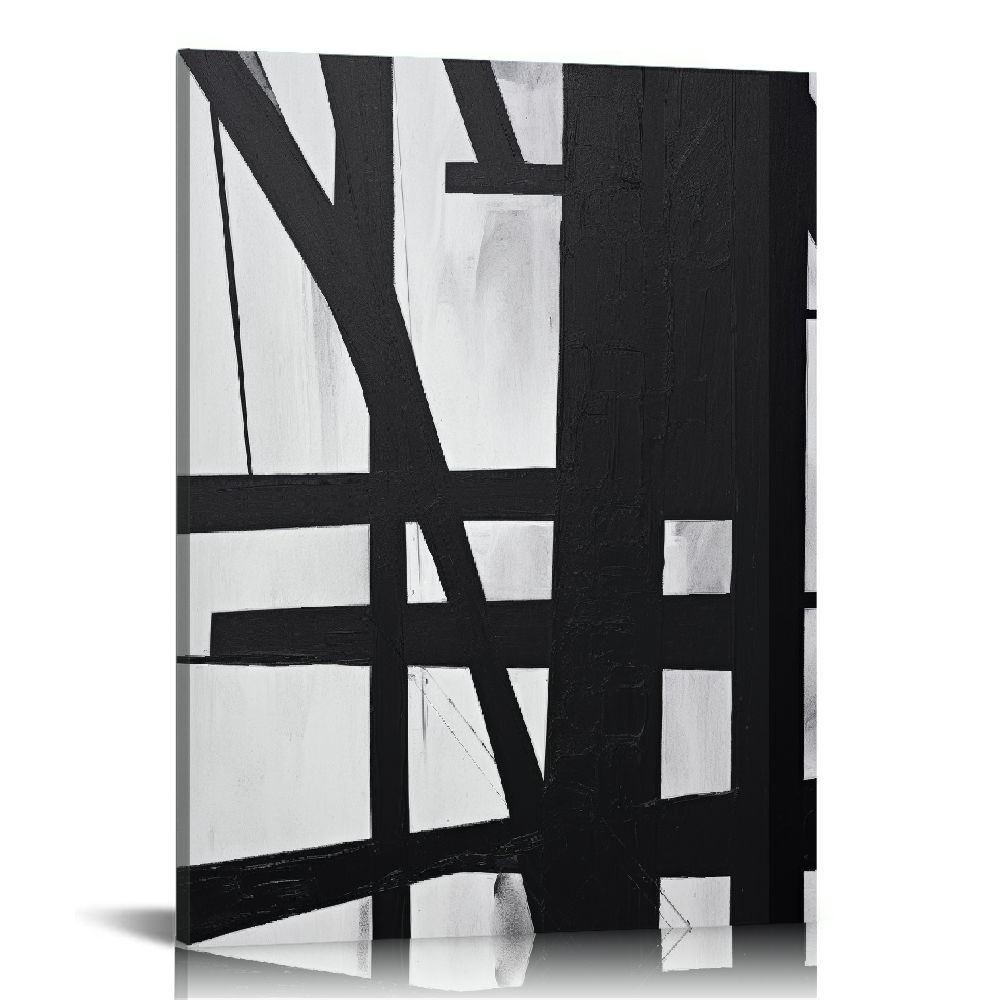 Onetech black and white abstract wall art black painting stroke