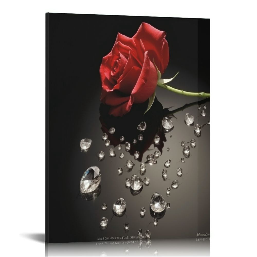 ONETECH Black And White Red Rose Poster Canvas Painting Wall Art Living ...