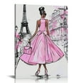 thumbnail image 1 of ONETECH Black Girl Pink Canvas Wall Art African American Painting Wall Decor Fashion Women In Paris Eiffel Tower Pictures Modern Framed Prints Artwork for Girls Room Bathroom Bedroom, 1 of 5