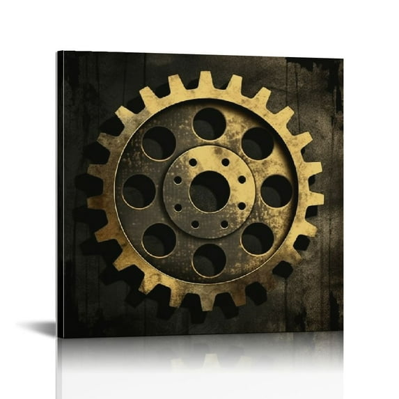 ONETECH Black And Gold Gear Wall Art Steampunk Decor Mechanical Wall Decor Gear Wheel Painting Industrial Theme Wall Decor For Bar Home Office 12\x12\