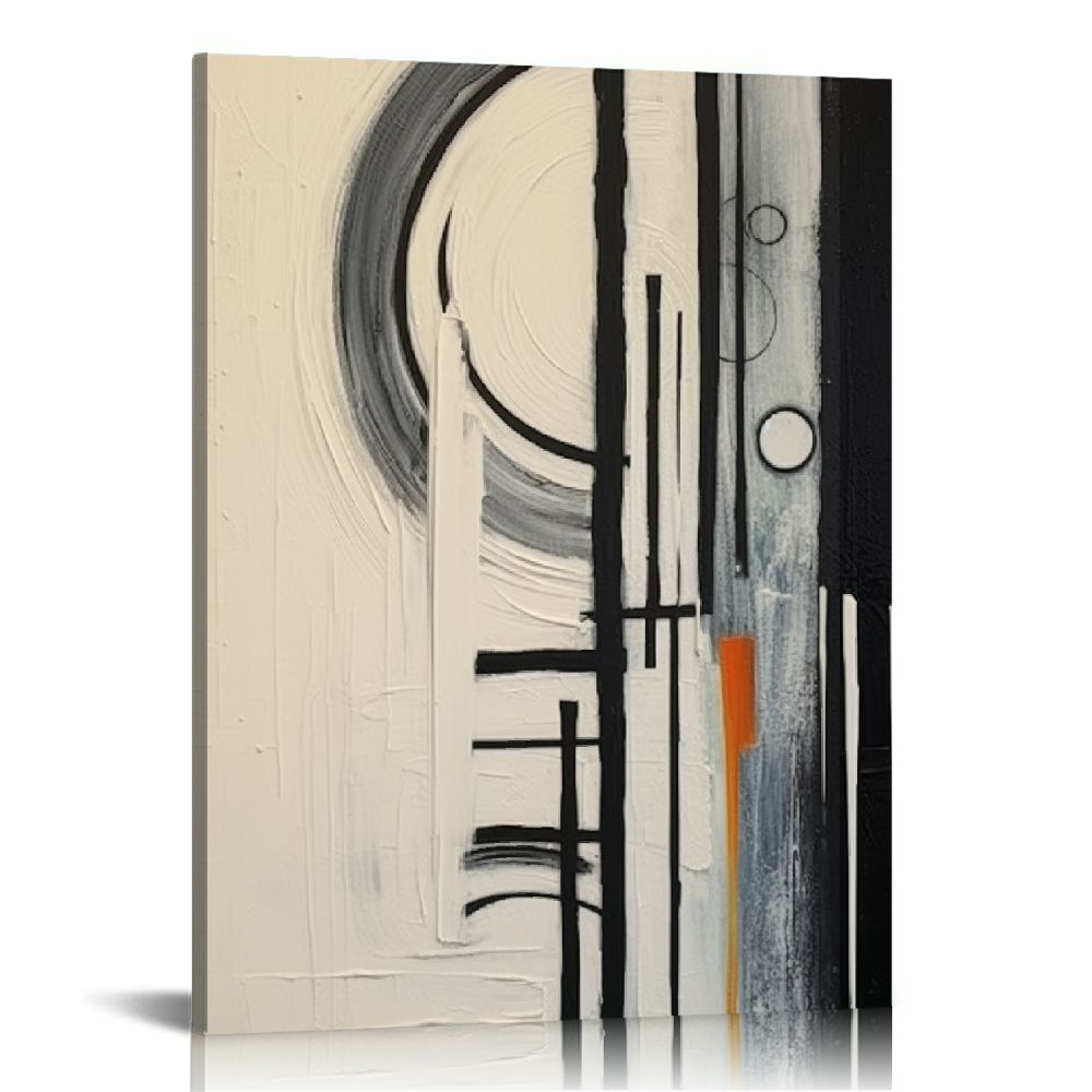 Image showcasing ONETECH Black and White Abstract Painting on Canvas Textured Canvas ...