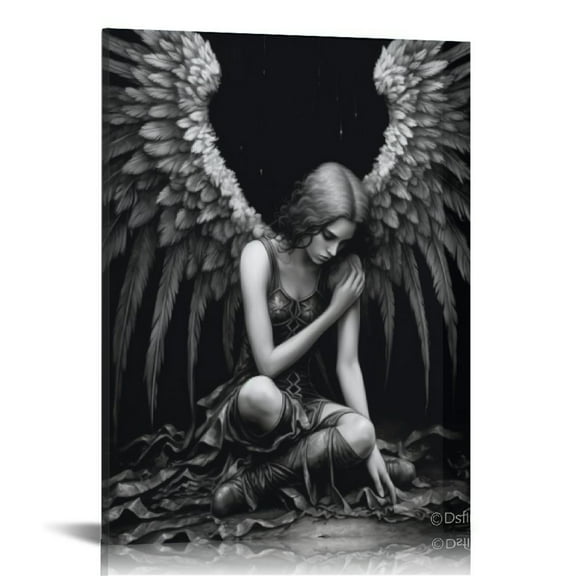 ONETECH Black And White Angel Wings Poster Art Abstract Gothic Fallen Angel Canvas Painting Posters And Prints Wall Art Pictures for Living Room Bedroom Decor