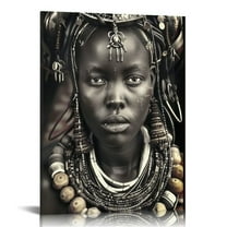 ONETECH  Black and White Artwork for Walls African Fashion Women Pictures Indigenous Civilization Art Paintings 1 Piece Canvas Modern Artwork Framed Ready to Hang(''16x20'')