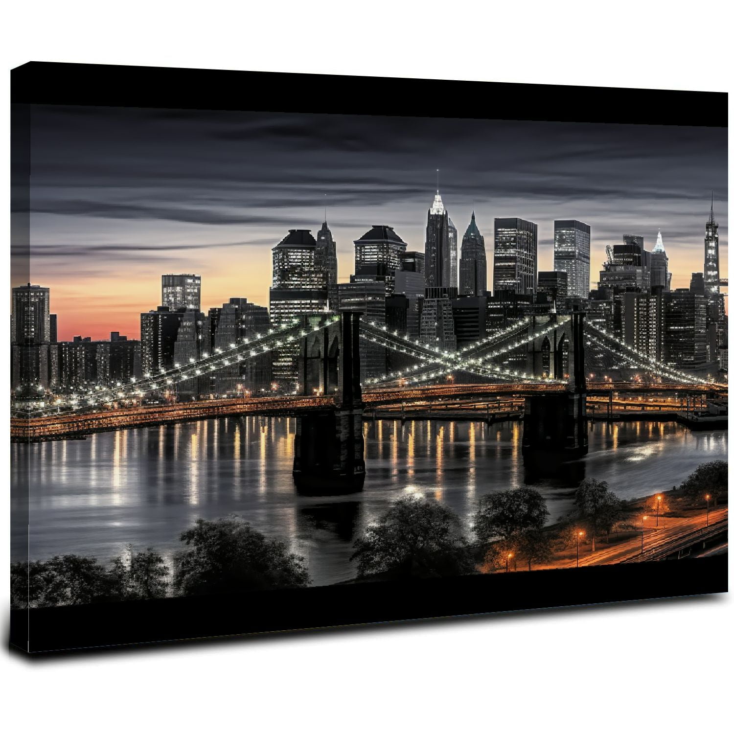 ONETECH Black and White Brooklyn Bridge Canvas Wall Art New York City ...