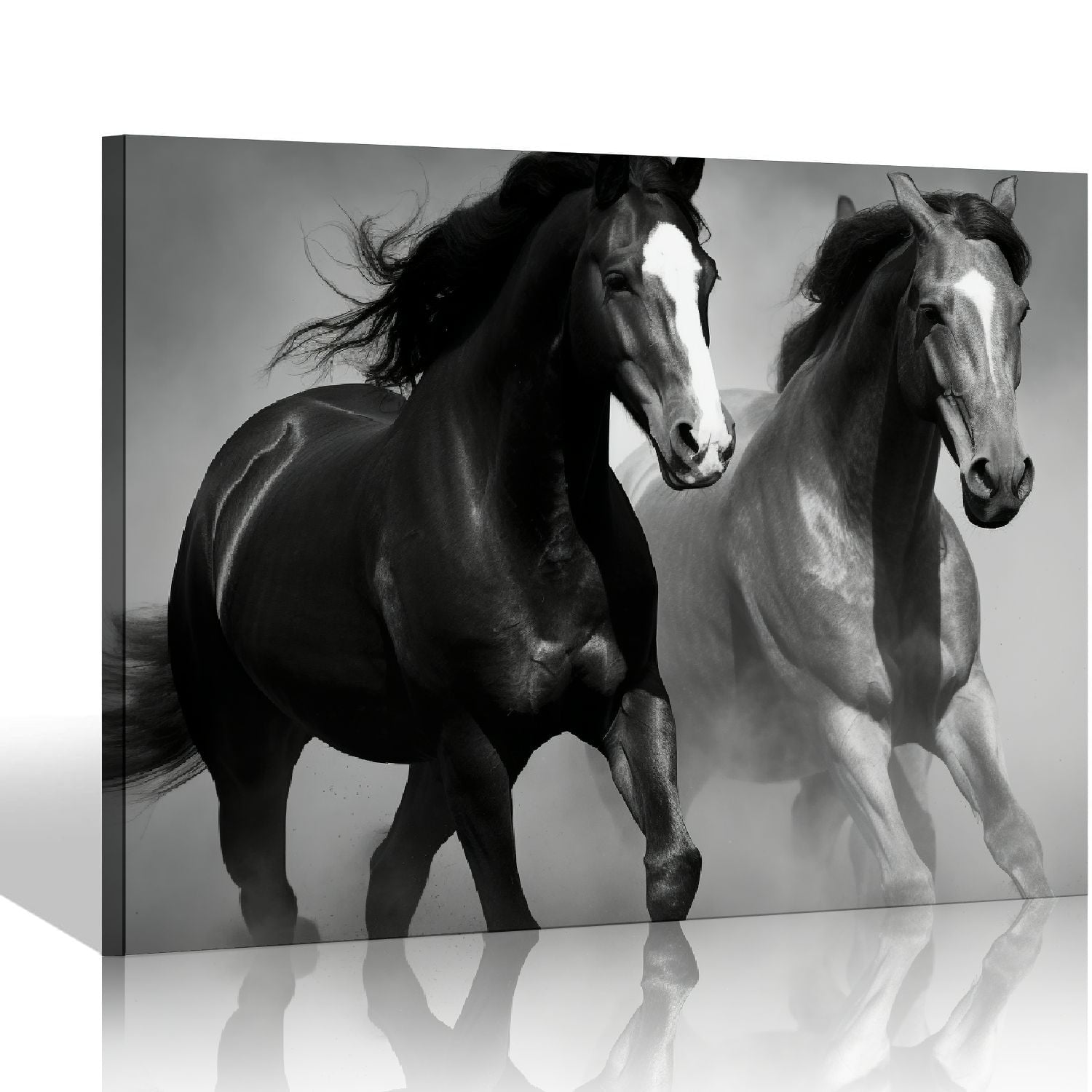 ONETECH Black White Horses Wall Art - Running Horse Canvas Painting ...