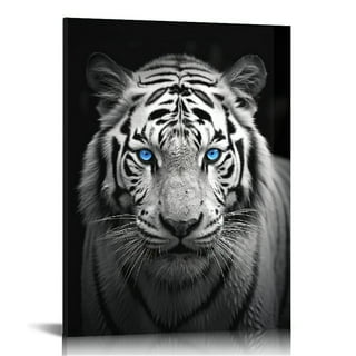 White Tiger Line Drawing Polygon Stripes Pattern Artwork Framed Wall Art  Print A4 