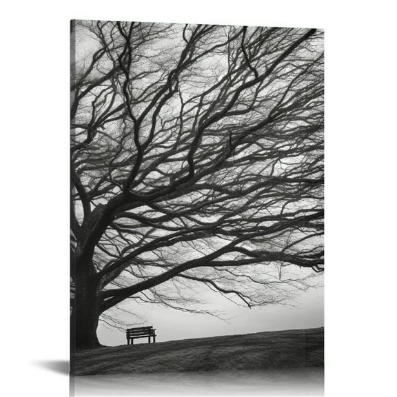 ONETECH Black and White Trees Canvas Wall Art Winter Oak Trees Branches Picture Nature Scenery Giclee Prints Framed Ready to Hang Living Room Wall Decor Home Decor