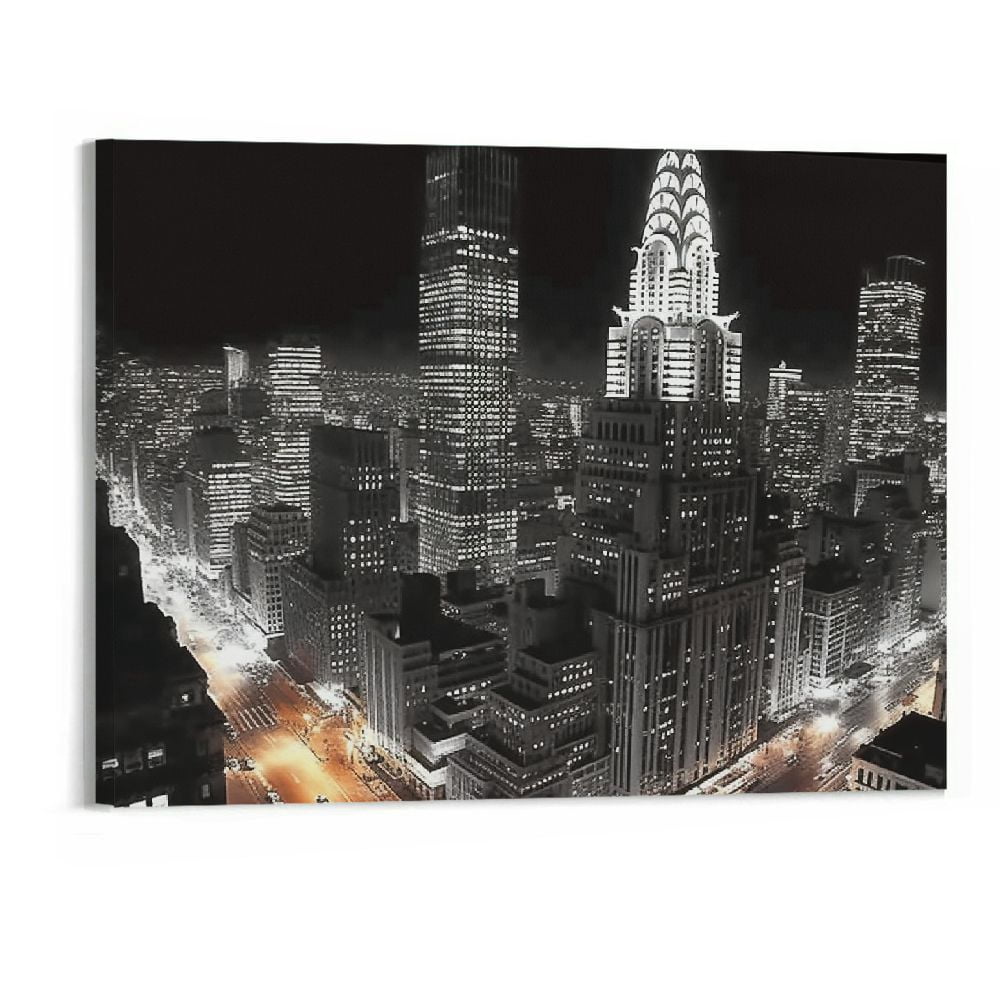Black and White Wall Art Canvas New York City Night Scenes Modern Cityscape Building