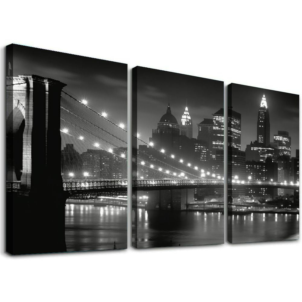 ONETECH Black and White Wall Art Canvas New York City Night Scenes ...