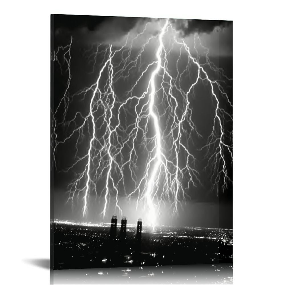 ONETECH Black and White Wall Art Nature Lightning Strikes in The Clouds ...