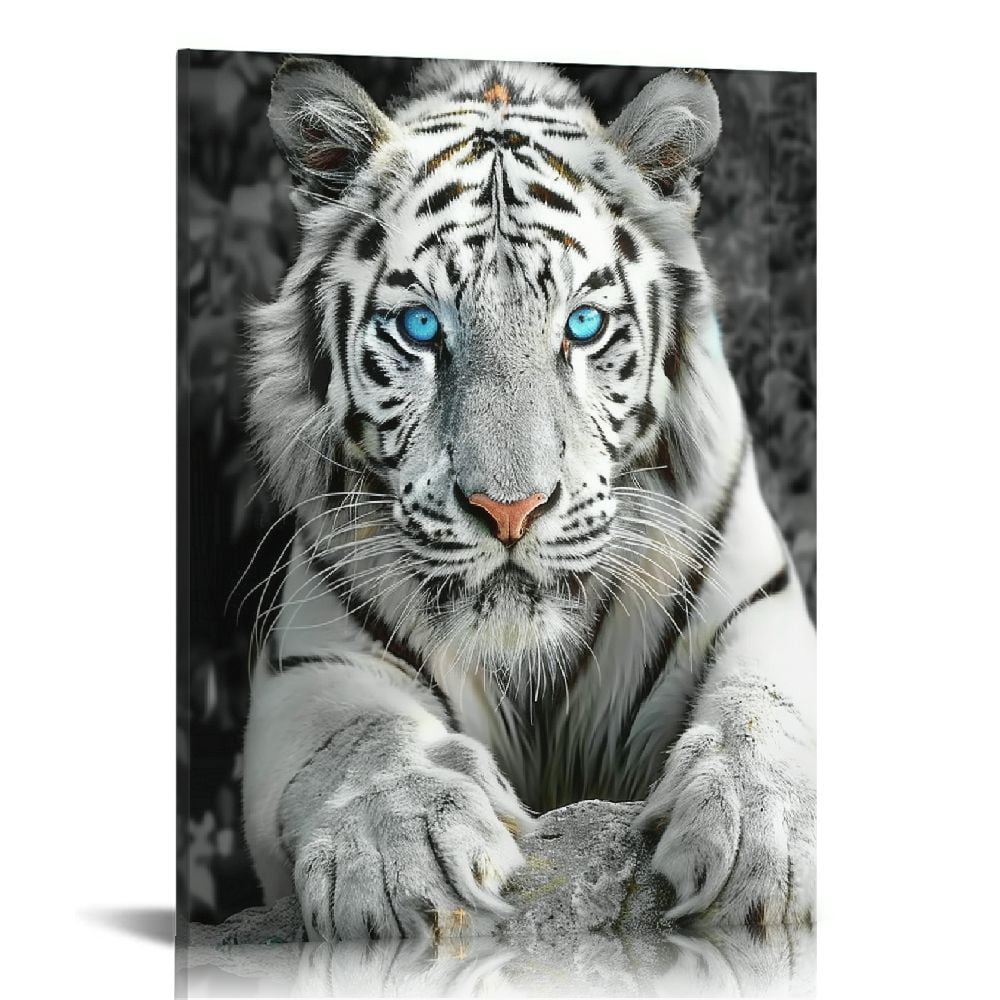 Black & White Tiger Canvas Wall Art Wild Animal Picture Wall