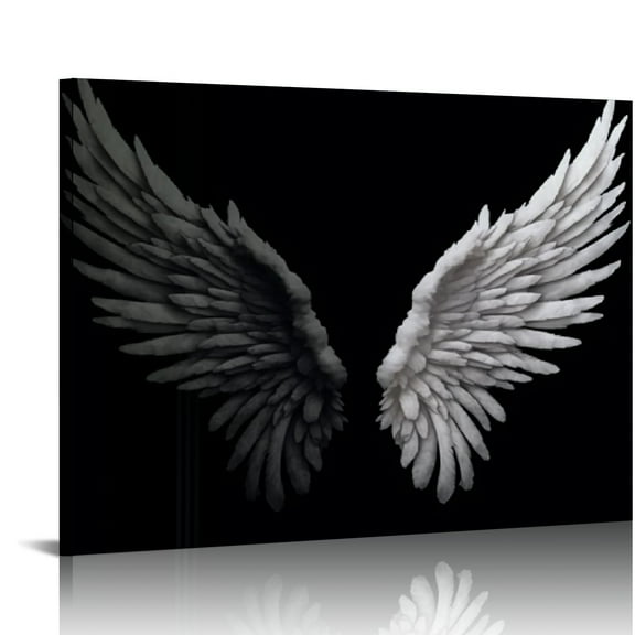 ONETECH Black and White Angel Wings Canvas Posters and Prints Modern Wings Paintings on the Wall Art Pictures Home Room Decor 20x16in With Frame
