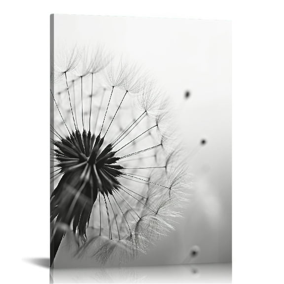 ONETECH Black and White Canvas Wall Art Small Size Dandelion Picture Framed Artwork Flower Painting Prints for Kitchen Bedroom Living Room 12"x16