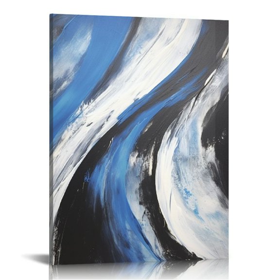 ONETECH Blue Abstract Canvas Wall Art: Sea Wave Painting Textured Picture for Living Room Decor, Black Grey Modern Print Minimalist Artwork Framed Poster Home Decoration