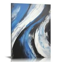 ONETECH Blue Abstract Canvas Wall Art: Sea Wave Painting Textured Picture for Living Room Decor, Black Grey Modern Print Minimalist Artwork Framed Poster Home Decoration