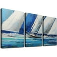 thumbnail image 1 of ONETECH  Blue Abstract Wall Art Canvas Teal Ocean Sailboat Picture Modern Turquoise Coastal Nautical Painting Framed Textured Artwork for Living Room Bedroom Home Wall Decor 12''x16''X3 Panels, 1 of 4