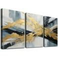 thumbnail image 1 of ONETECH Blue Abstract Wall Art: Navy Blue and Gold Wall Decor Abstract Paintings Canvas Wall Art for Living Room Blue Abstract Art Wall Decor Large 12''x16''X3 Panels, 1 of 4
