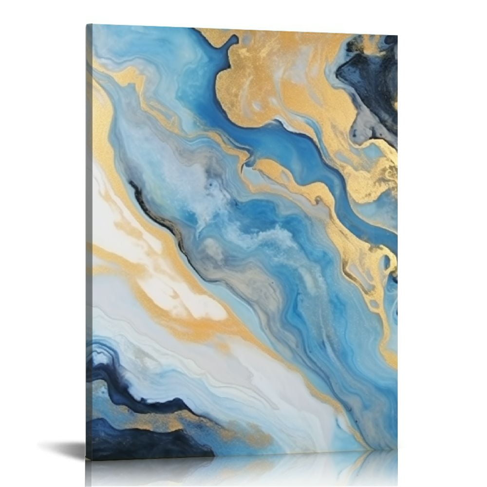 Blue And Gold Marble Wall Art Canvas Light Blue And White Art