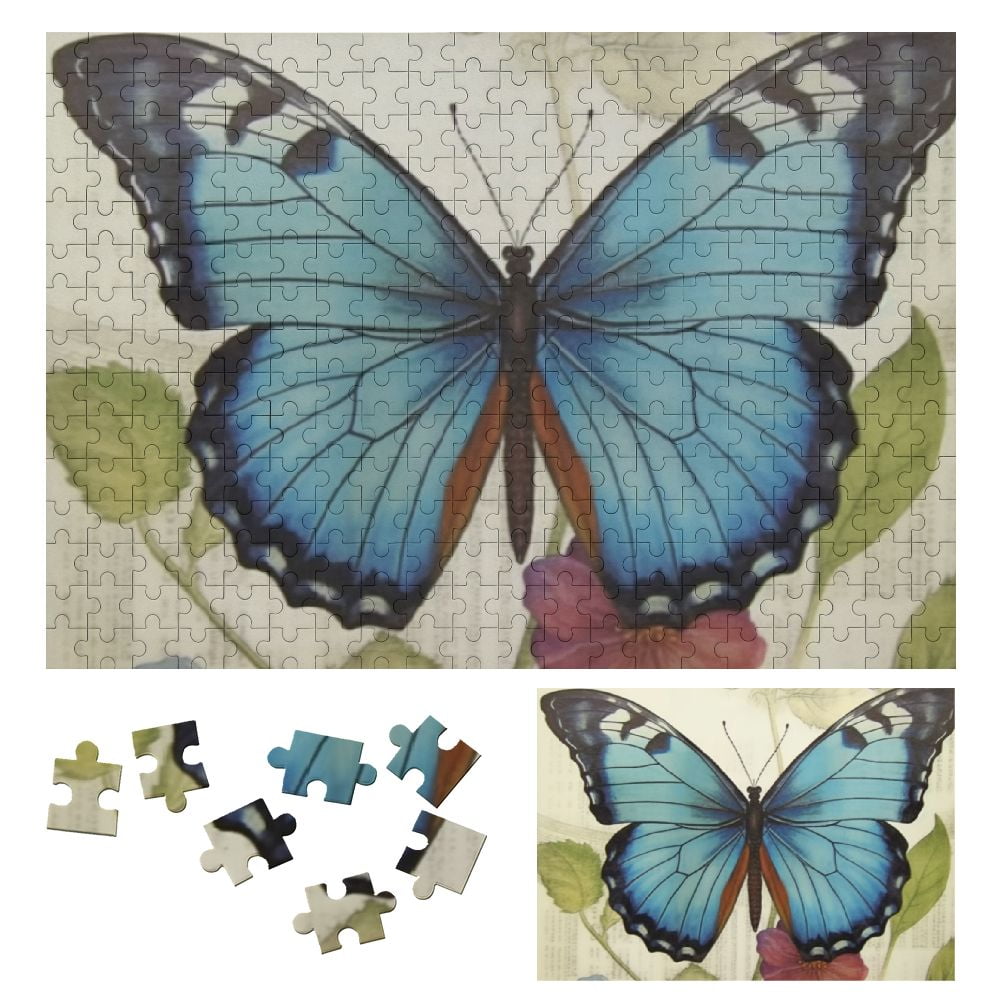 Blue Butterfly Flower Wooden Jigsaw Puzzle for Adults and Kids