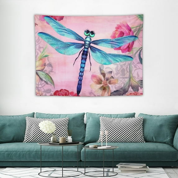ONETECH  Blue Dragonfly Tapestry Wall Hanging Colorful Floral Dragonfly Tapestry for Kids Boys Girls Animal Decor Wall Tapestry Botanical Wall Art for Bedroom Living Room