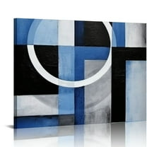 ONETECH  Blue and Grey Abstract Geometric Circle Canvas Wall Art Blue Room Decor Picture Framed Artwork for Living Room Bedroom Wall Decoration Ready to Hang (Blue)