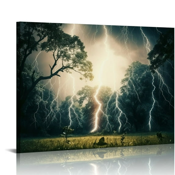 ONETECH Blue Lightning Canvas Wall Art Boys Room Decor Wall Art Canvas Prints Pictures Modern Artwork for Bedroom Home Decorations Painting Contemporary Art Framed Ready to Hang