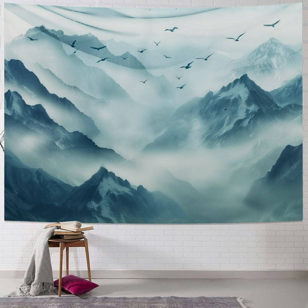 Blue Mountain Tapestry, Misty Nature Tapestry Wall Hanging