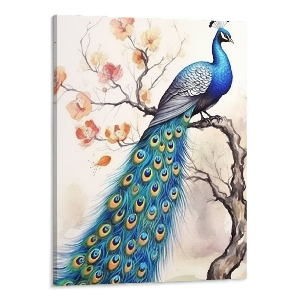 Blue Peacocks Wall Art Elegant Peacocks Canvas Painting Art