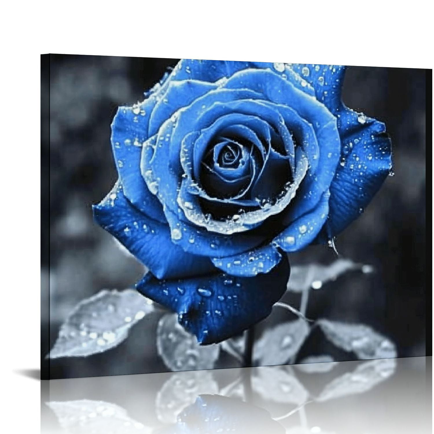 ONETECH Blue Rose Canvas Wall Art Black and White Flowers Painting ...